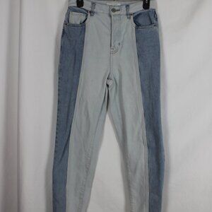 PACSUN Two Tone Denim Jeans Woman Size 27 (4) Light Medium Blue Straight Leg